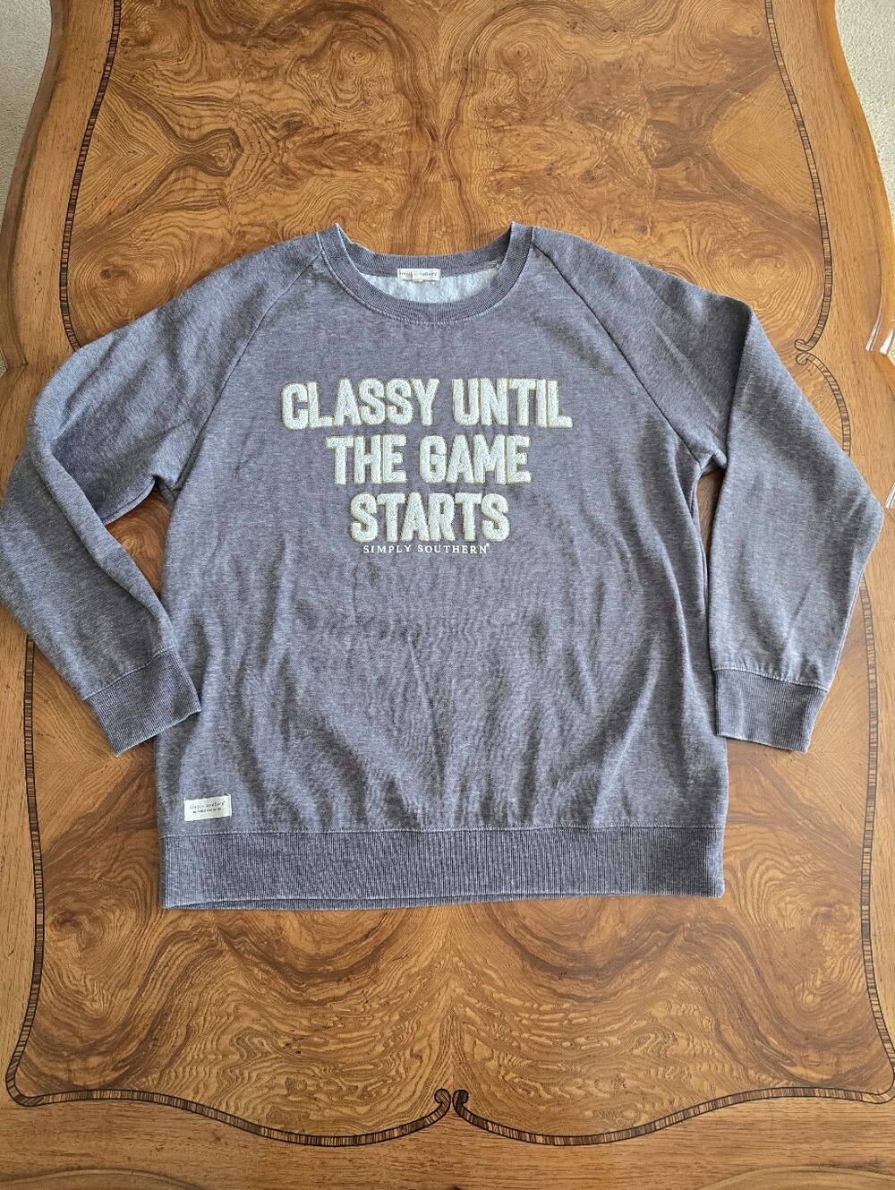 Simply Southern Classy Until The Game Starts Sweatshirt Womens Size L